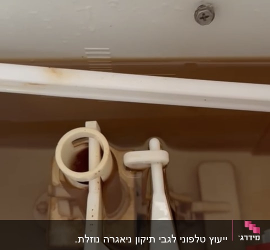 מנגנון פנימי של ניאגרה עם מים חומים